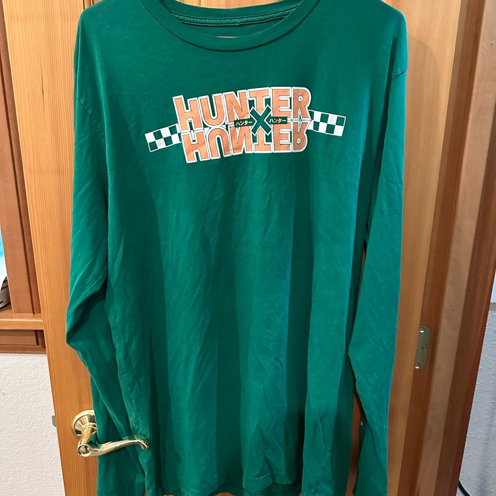 Hunter X Hunter Mens Long Sleeve T-Shirt - Salmon Logo Front Duo Back